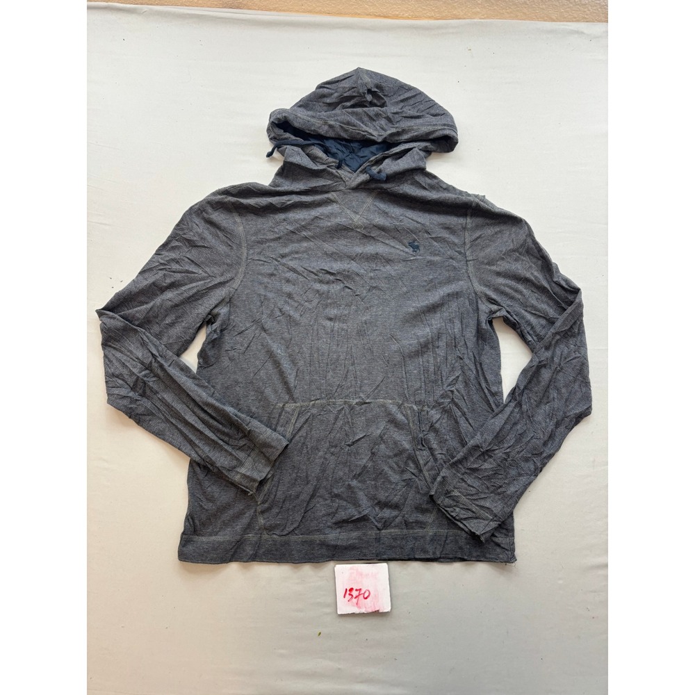 Abercrombie & Fitch Mens Muscle Fit Hoodie Charcoal Grey Striped Pullover Large